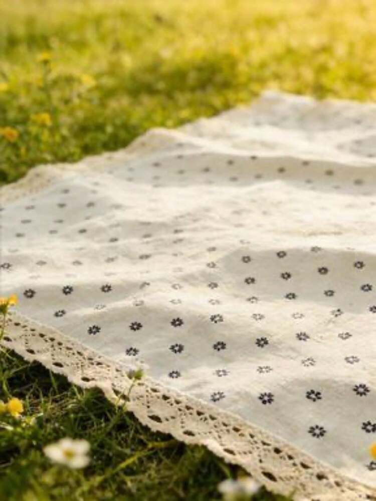 1pc Charming Daisy Rectangular Picnic Blanket - Woven Rayon Tablecloth With Lace Trim, Suitable F... | SHEIN