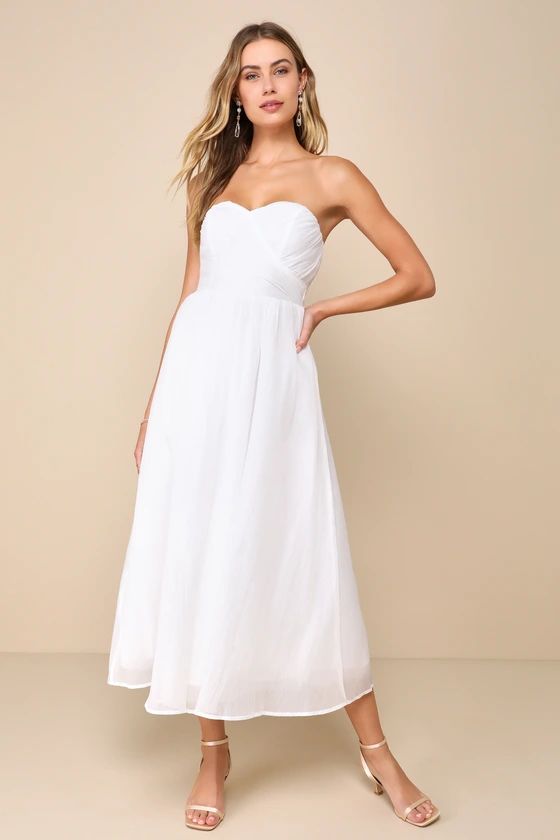 Fairytale Design White Organza Strapless A-Line Midi Dress | Lulus