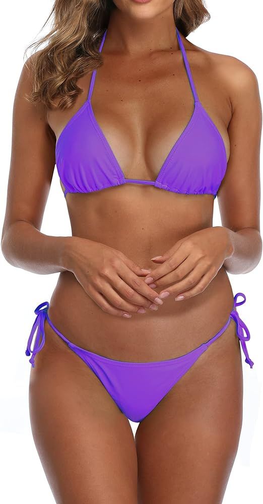 SHERRYLO Thong Bikini Swimsuit for Women Black Brazilian String Bikinis Bathing Suit Triangle Top... | Amazon (US)
