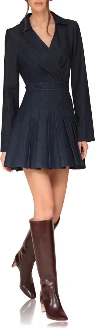 Avec Les Filles Pleated Long Sleeve Denim Wrap Minidress | Nordstrom | Nordstrom