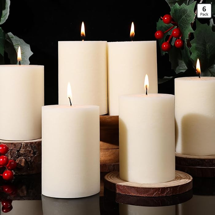 6 Pack Soy White Pillar Candles,Natural Soybean Pillar Candles,330 H Long Burning,2.8x4in Non-Tox... | Amazon (US)