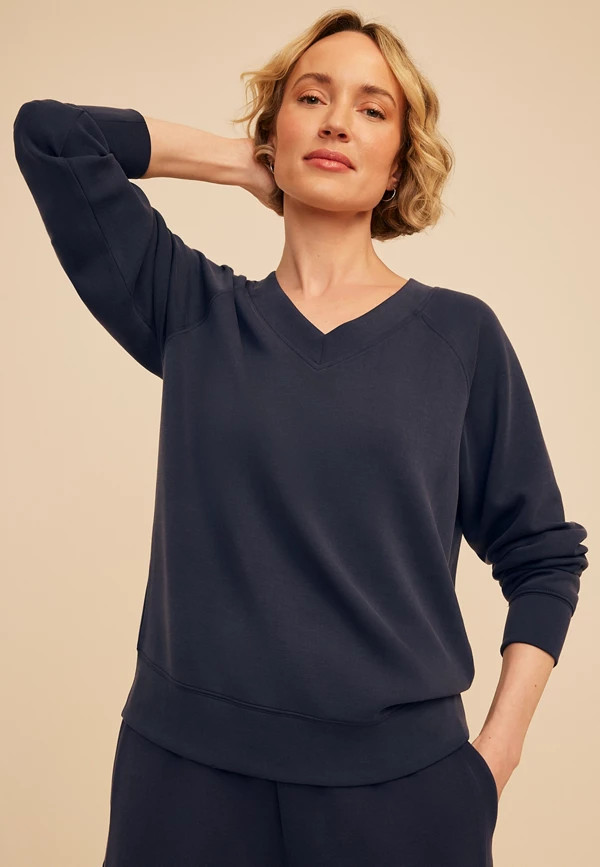 Scuba Knit V Neck Sweatshirt | Maurices