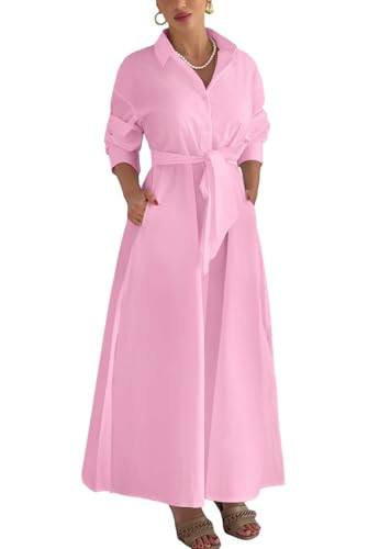 Choichic Shirt Dresses for Women Oversized Side High Slit Long Sleeve Button Down Maxi Dresses Co... | Amazon (US)