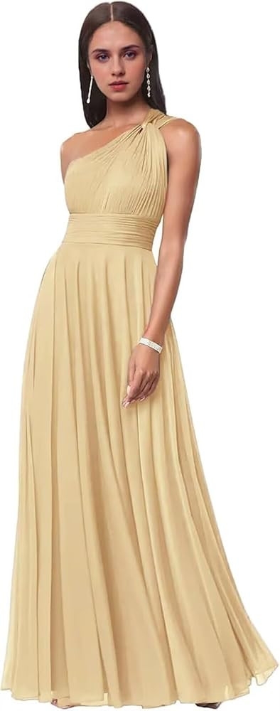 One Shoulder Bridesmaid Dresses for Women Pleated Chiffon Formal Dresses A Line Long Evening Gown... | Amazon (US)