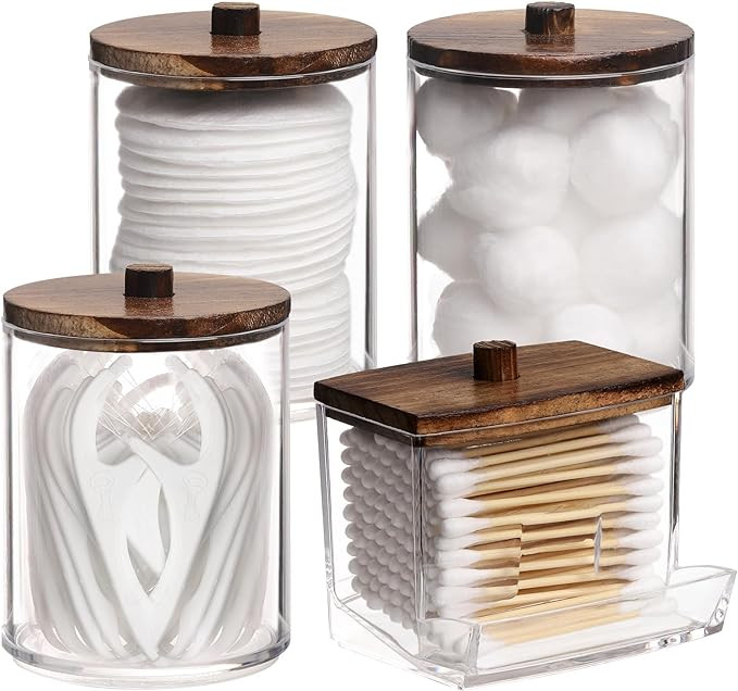 Tbestmax 4 Pack Qtip Holder Bathroom Container, 10/7oz Cotton Ball/Swabs Dispenser, Apothecary Ja... | Amazon (US)