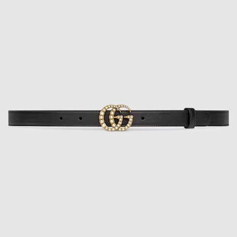 Leather belt with pearl Double G buckle | Gucci (US)