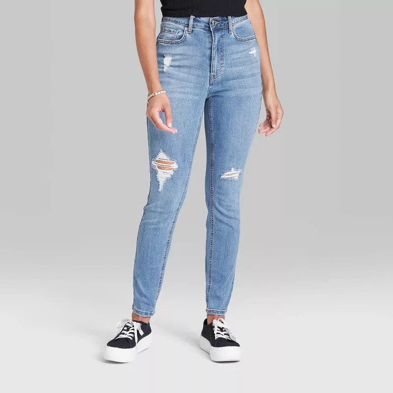 Women's Super-High Rise Distressed Curvy Skinny Jeans - Wild Fable™ Medium Blue | Target