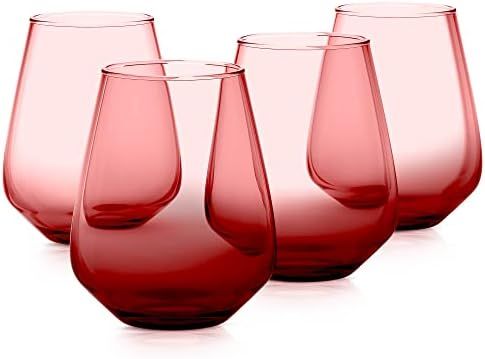 RAKLE Stemless Wine Glasses – Set of 4 Gradient Red Colored Wine Glasses – 14.3oz Colorful Wi... | Amazon (US)