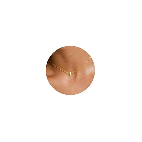 Tewiky Dainty Cross Necklace for Women, 14K Gold Plated Simple Cross Choker Necklaces Small Cross Pendant Tiny Cute Necklaces Handmade Aesthetic Gold Jewelry for Women | Amazon (US)