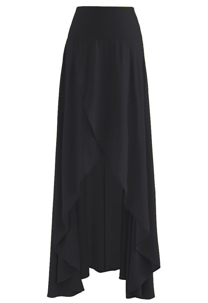 Lazy Summer Flap Front Hi-Lo Maxi Skirt in Black | Chicwish