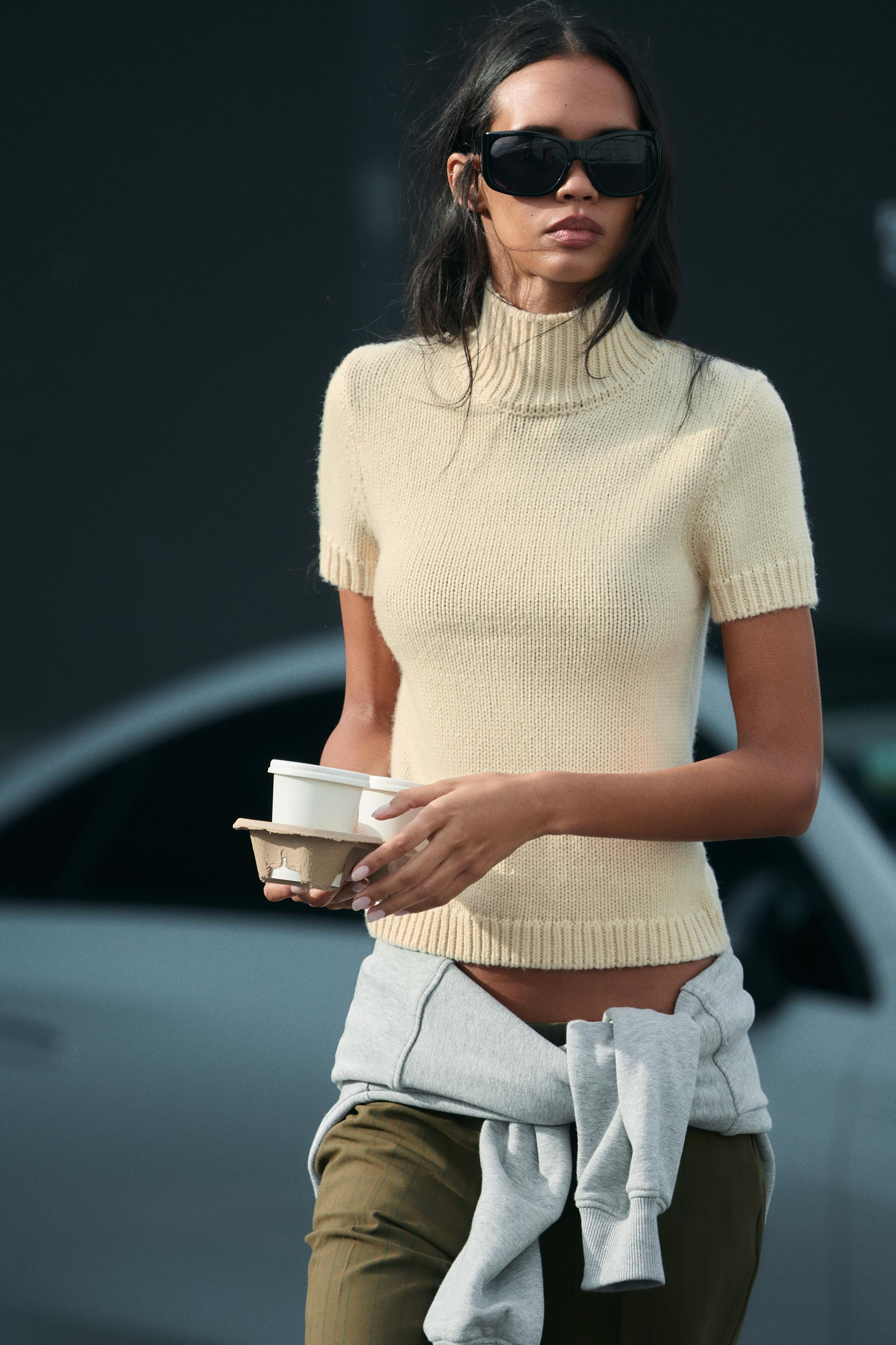 Zara - Short Sleeve Knit Sweater - Ecru - S - Woman | Zara US