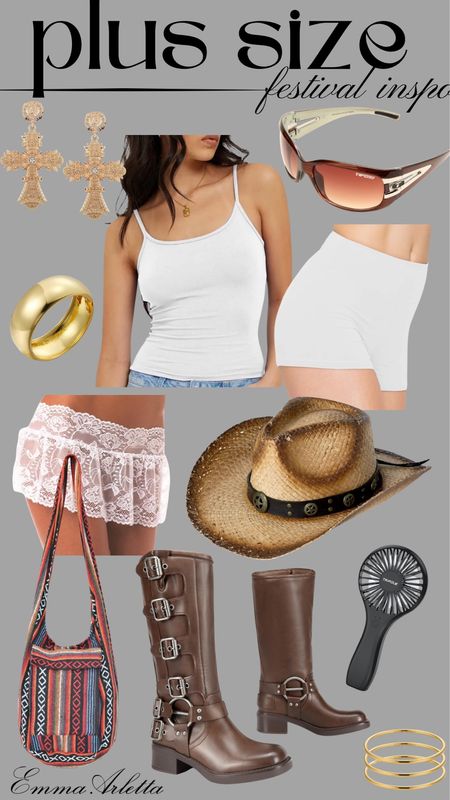 Country chic outfit inspo 🎠🎟️🤠

Festival outfit, country concert outfit, moto boots, bloomers, cowboy hat, spring outfit 

#LTKstyletip #LTKplussize #LTKFestival