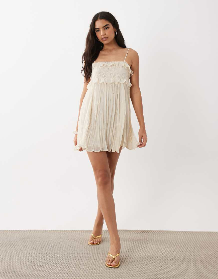 Mango textured embroidered mini dress in beige-Neutral | ASOS (Global)