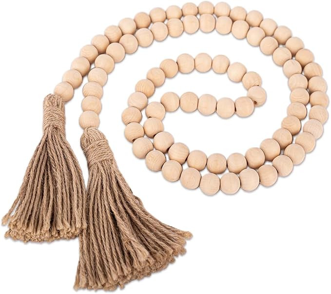 LoengMax Wood Bead Garland - Farmhouse Beads with Tassels - Boho Beads Prayer Beads Coffee Table ... | Amazon (US)