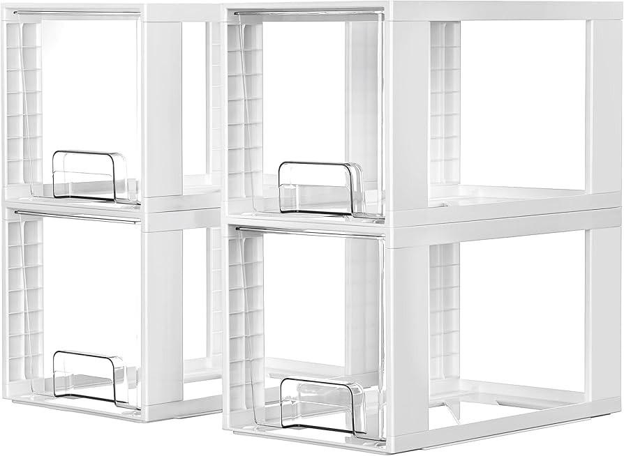 Vtopmart 4 Pack Large Stackable Storage Drawers,White,Easily Assemble Acrylic Bathroom Closet Und... | Amazon (US)