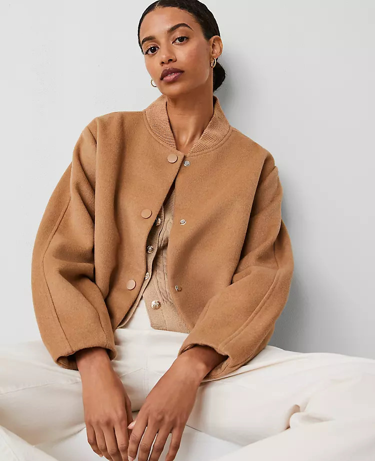 Petite Bomber Snap Front Jacket | Ann Taylor (US)