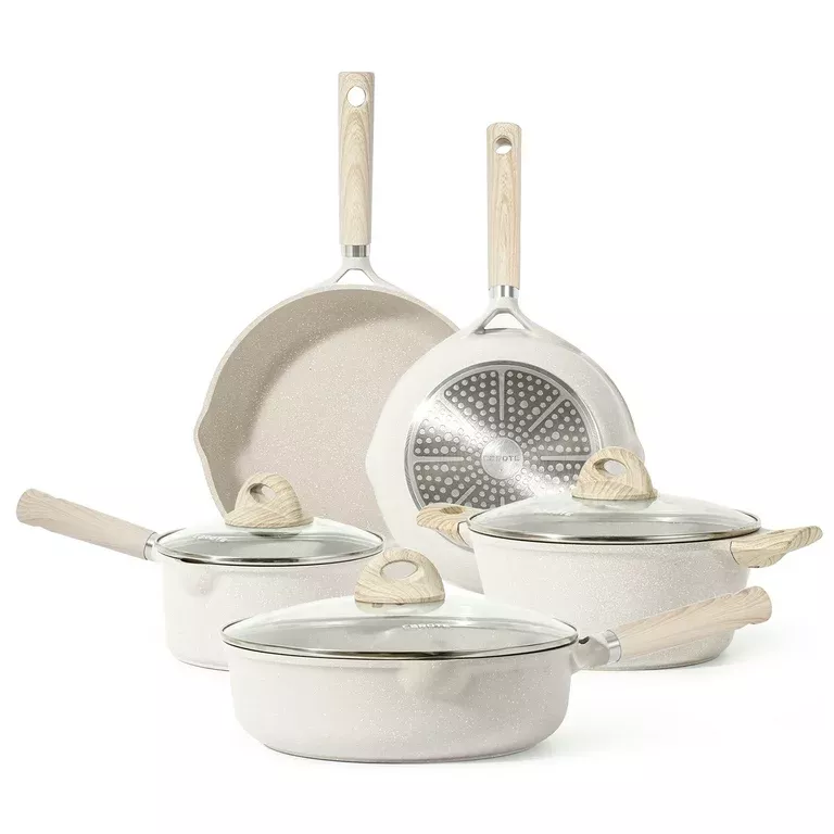 Carote Kasanova Granite Stone 11 Pcs Pots & Pans Cookware Sets, Beige -  Nonstick