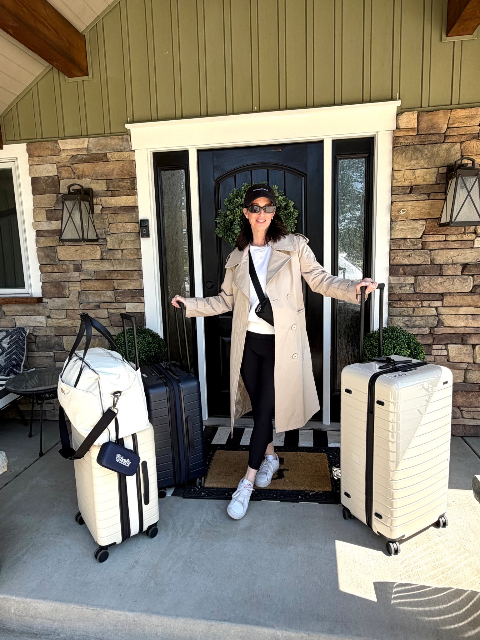 Heading to Paris today! 
My travel day fit details:
Crewneck & Leggings: @Spanx 
Hat: @Akalia 
Trench: Sam Edleman
Shoes: @Nike US 
Belt Bag: @lululemon 
Luggage: Away 

#LTKootd #LTKOver40 #LTKTravel