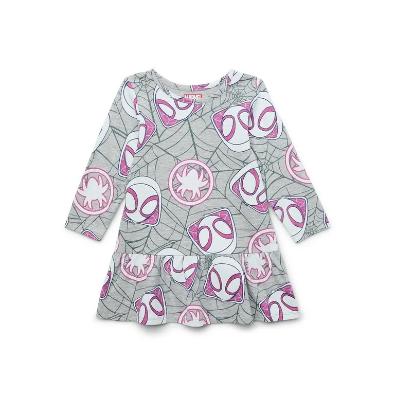 Marvel Ghost Spider Toddler Girl Long Sleeve Drop Waist All Over Print Dress, Sizes 12M-5T | Walmart (US)