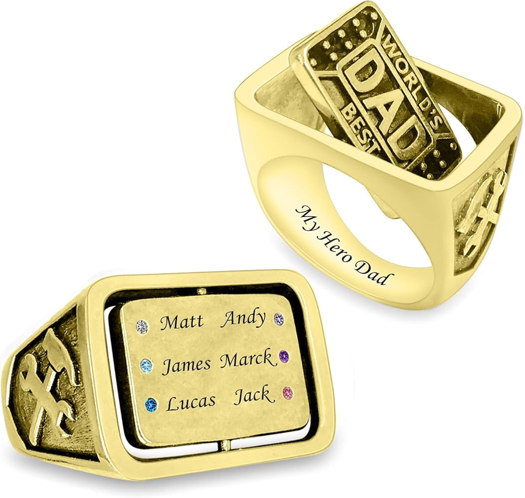 MissNaNa Vintage DAD Ring Personalized Fathers Rings Engraved 3 Name Birthstone Rings for Men Cus... | Amazon (US)