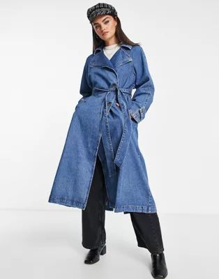 ASOS DESIGN - Trench-coat oversize en jean - Bleu moyen | ASOS (Global)