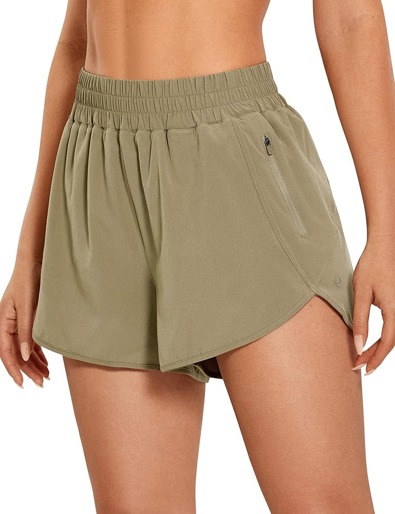 CRZ YOGA Women's High Waisted Running Shorts Mesh Liner - 3'' Dolphin Quick Dry Athletic Gym Trac... | Amazon (US)