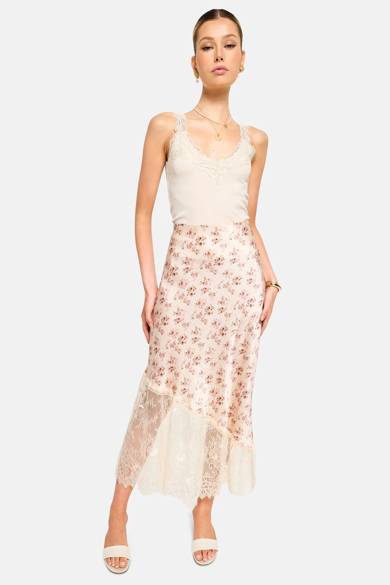Florian Hammered Silk Skirt Dutch Fields S | Blue & Cream