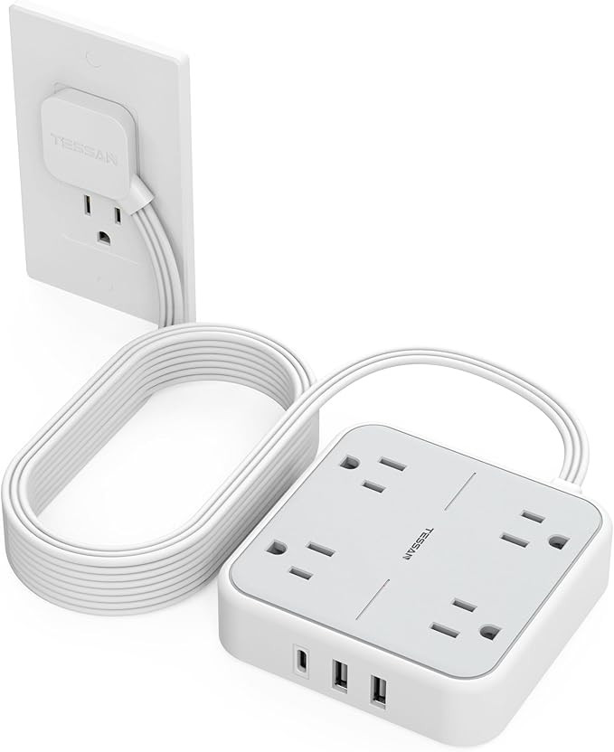 TESSAN Surge Protector Flat Extension Cord 15Ft, Flat Plug Power Strip with 4 Outlets 3 USB Ports... | Amazon (US)