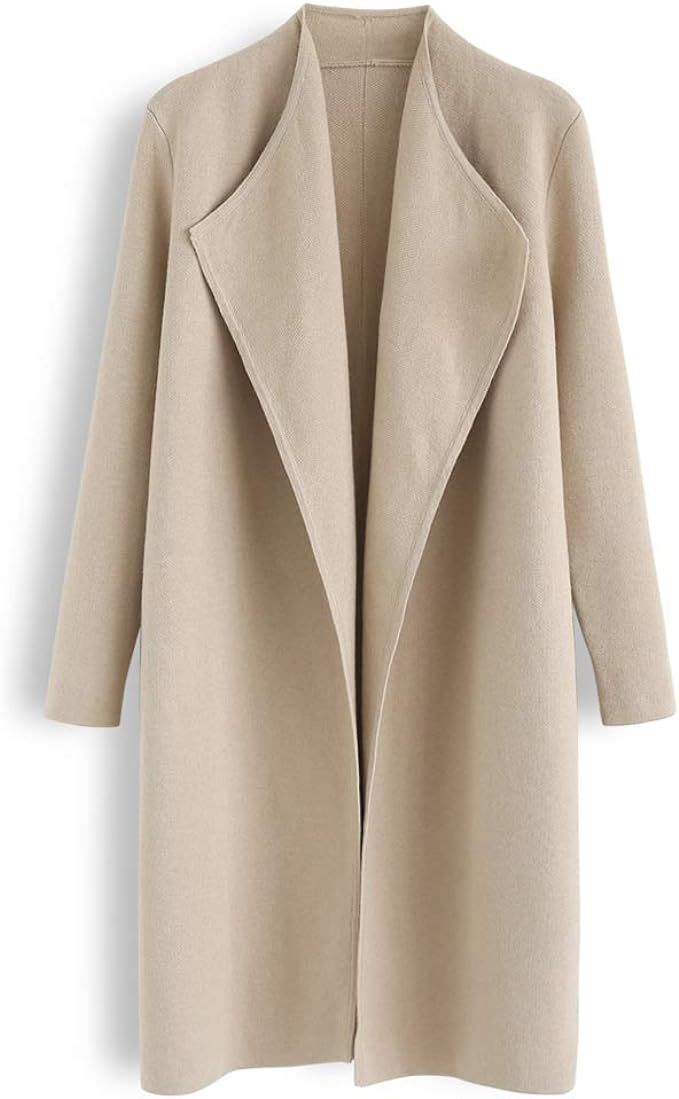 CHICWISH Women's Classy Light Tan Open Front Knit Coat Cardigan | Amazon (US)
