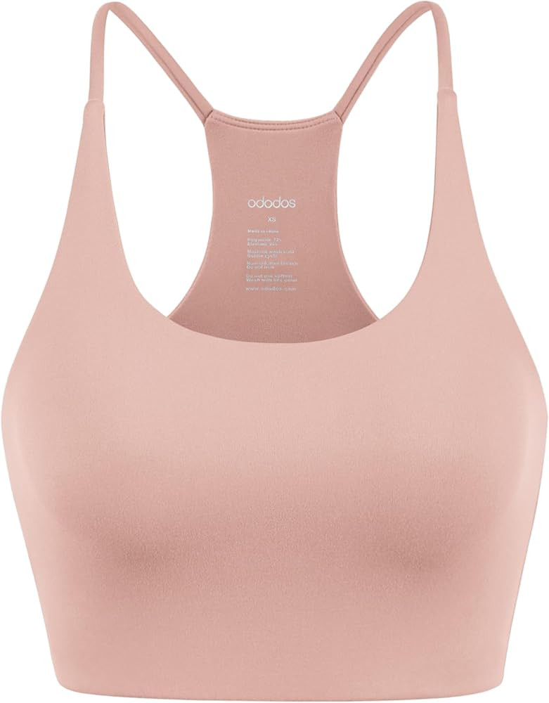 ODODOS Halter Sports Bra for Women Non Padded Strappy/Square Neck Cropped Tops Workout Yoga Crop | Amazon (US)