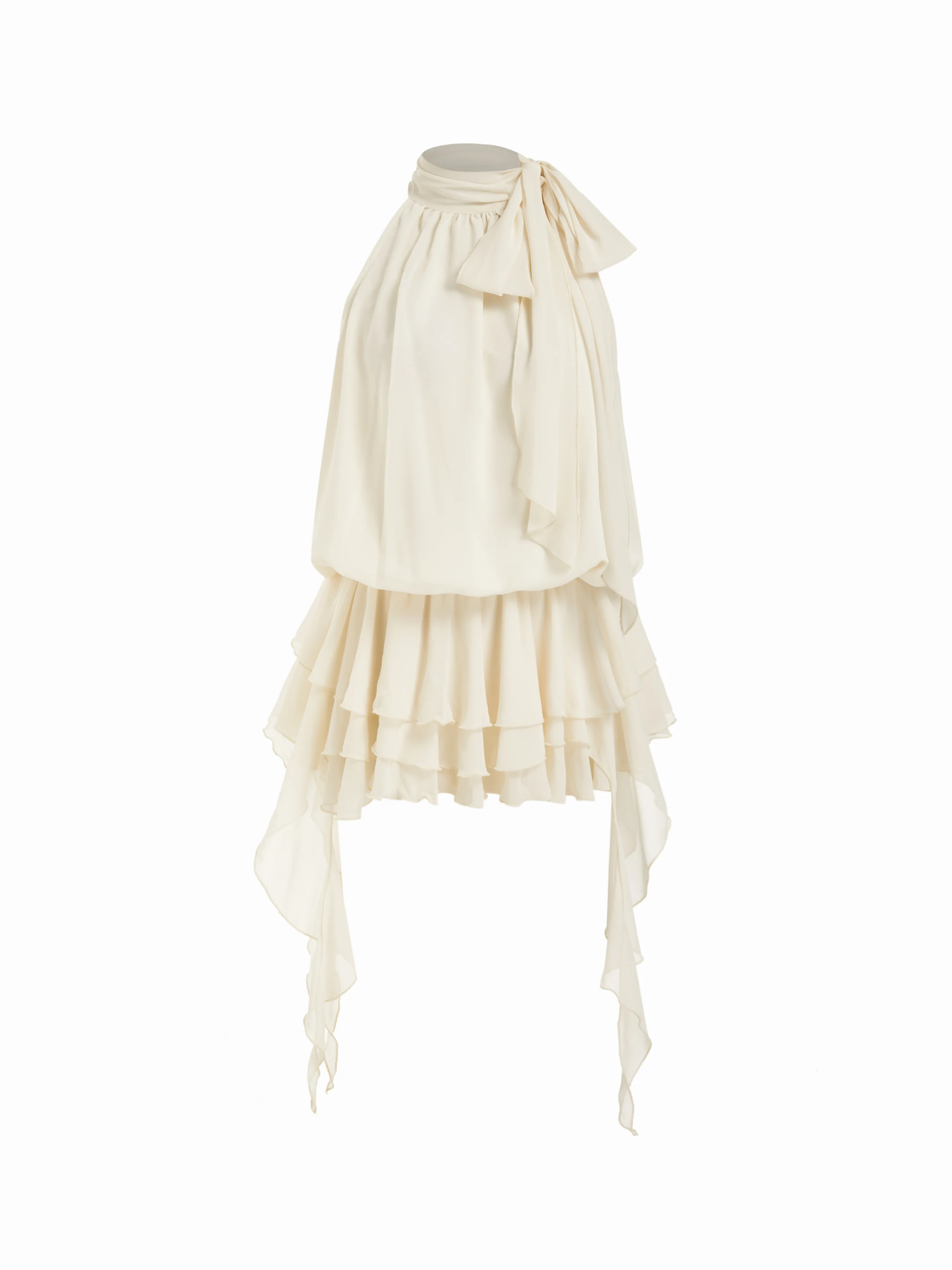 Chiffon Halter Neck Ruffled Ruched Mini Dress | Cider