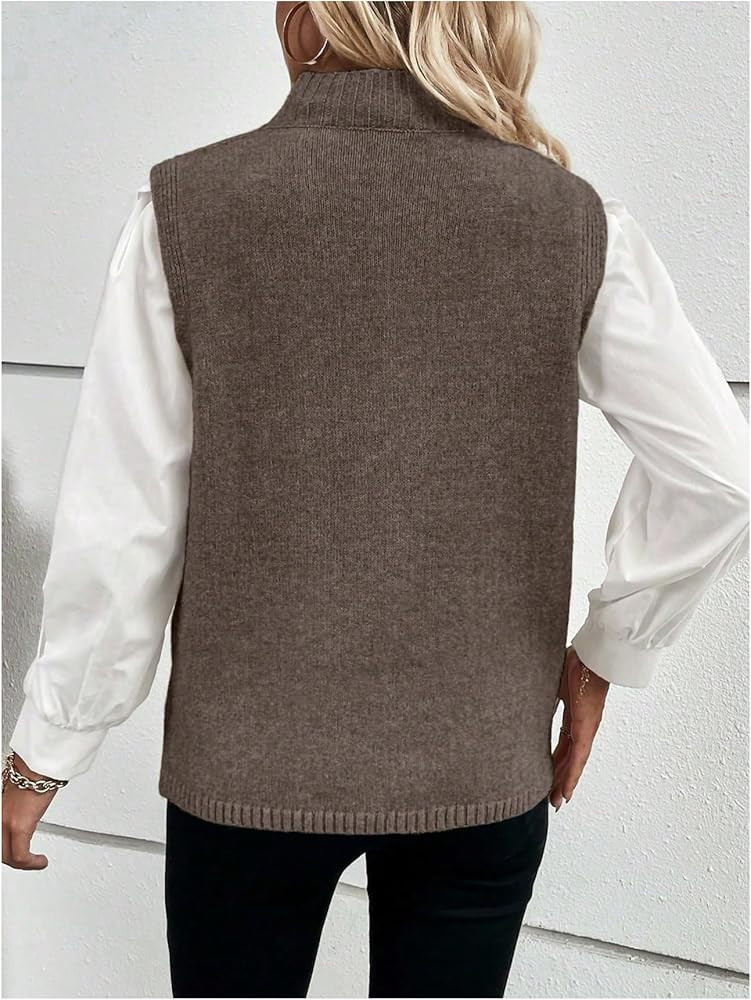 Verdusa Women's Sleeveless Sweater Vest Spring Business Casual Outfits Mock Neck Knit Pullover Sw... | Amazon (US)