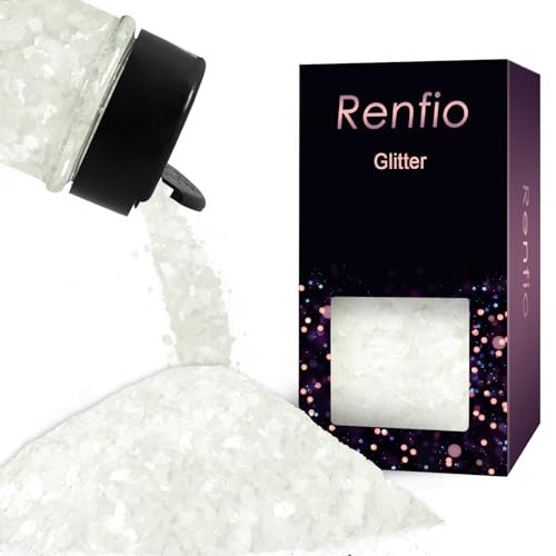 Renfio Matte Satin White Chunky Glitter,1.76oz/50g Mixed White Resin Glitter, Matte Hexagon Sequins Flakes for Snowglobe Tumbler Supplies,Craft,Resin,Festival Decoration,Rose,Nail,Hair,Face,Slime | Amazon (US)