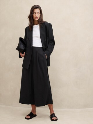 Linen-Blend Easy Wide-Leg Cropped Pant | Banana Republic Factory