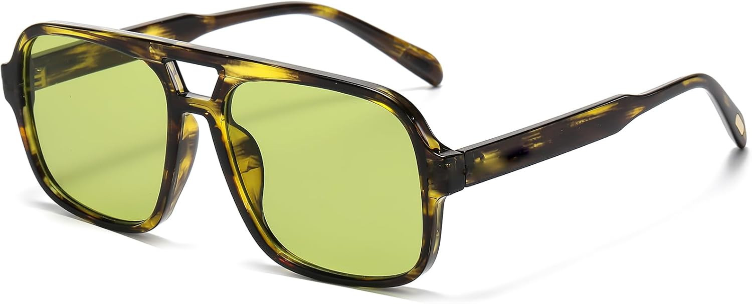 Breaksun Retro Aviator Sunglasses for Women Men Trendy Classic 70s Square Aviator Sun Glasses Vintage Shades (Green Leopard/Green) | Amazon (US)