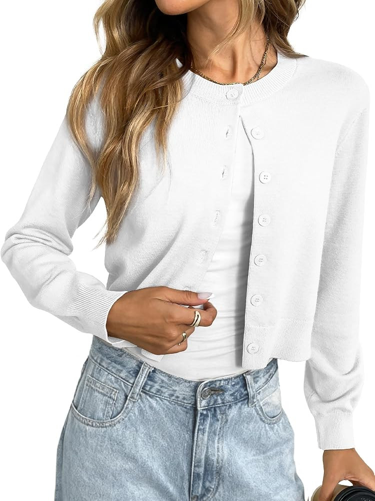 ELLEVEN Women's Cropped Cardigan Sweaters, Light Weight Knit Sweater Cute Short Button up Cardiga... | Amazon (US)