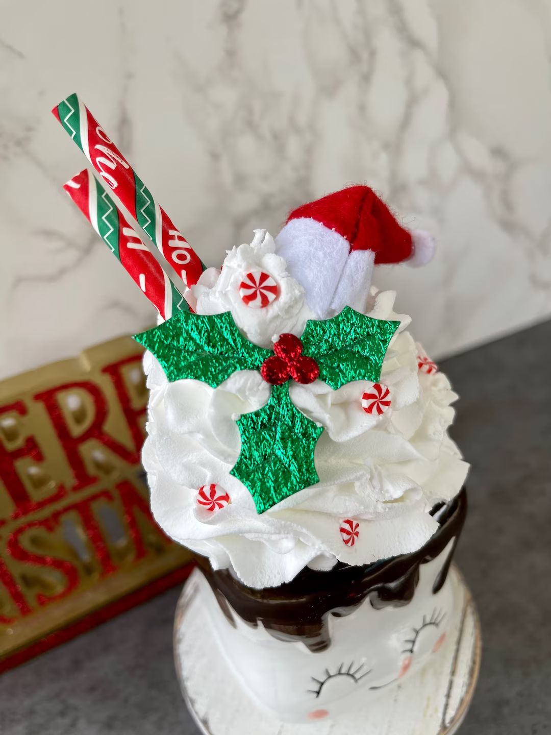 Christmas Faux Whip Cream Topper Santa Holly Merry - Etsy | Etsy (US)