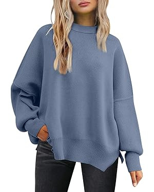 LILLUSORY Women's Oversized Batwing Sweaters 2025 Fall Outfits Trendy Crewneck Knit Side Slit Fas... | Amazon (US)