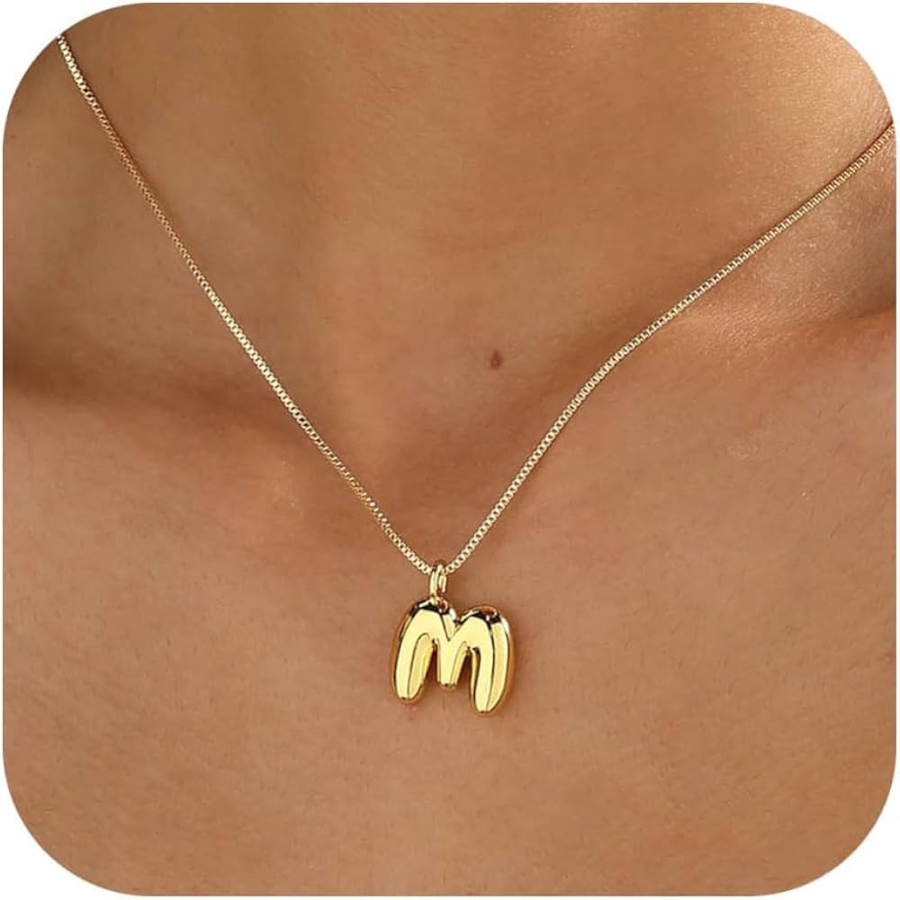 Bubble Gold Silver Letter Necklace Initial Necklaces for Women Trendy 14K Dainty Charm Pendant Na... | Amazon (US)