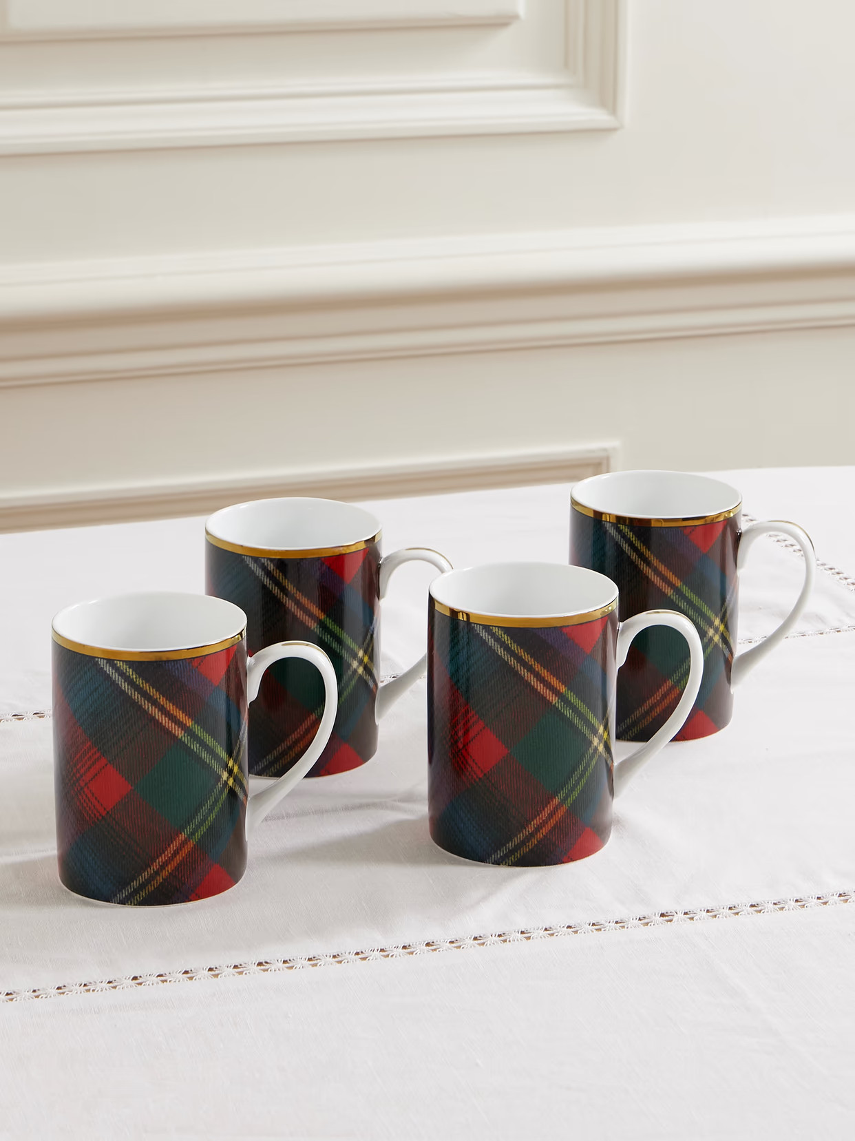 Ralph Lauren Home - Alexander Set Of Four Gold-plated Checked Porcelain Mugs - Multi | NET-A-PORTER (US)