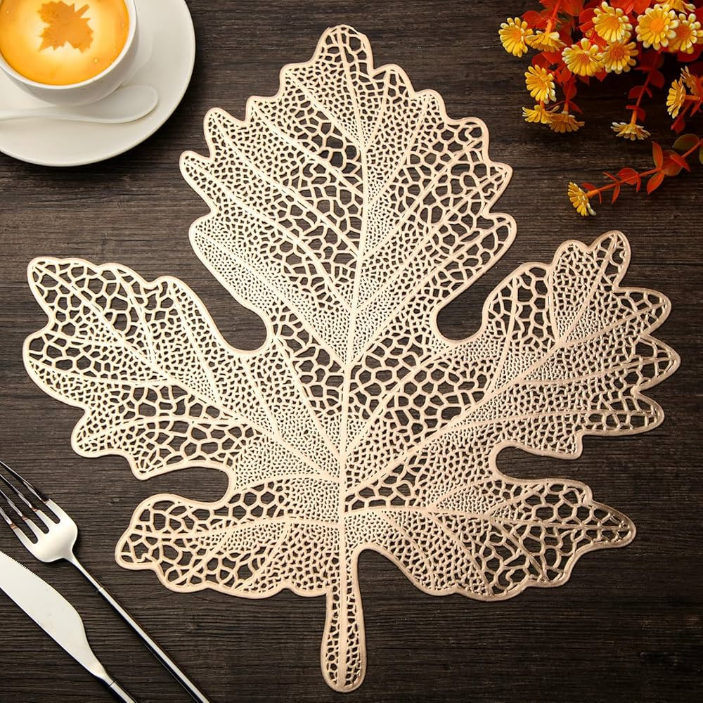 Fall Leaf Placemats Set of 6, 15 Inch Gold Maple Leaf Thanksgiving Place Mats Heat Insulation Pla... | Amazon (US)