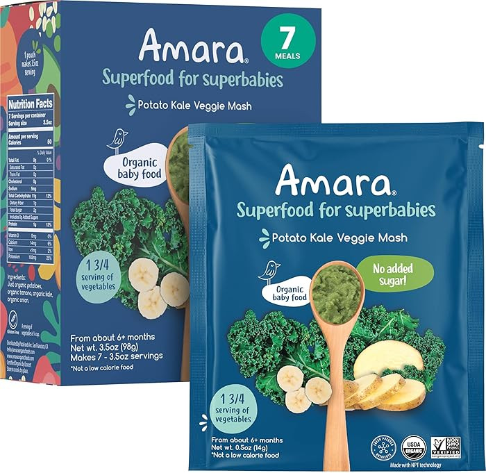 Amara Organic Baby Food - Stage 2 - Kale Potato - Baby Cereal to Mix With Breastmilk, Water or Ba... | Amazon (US)