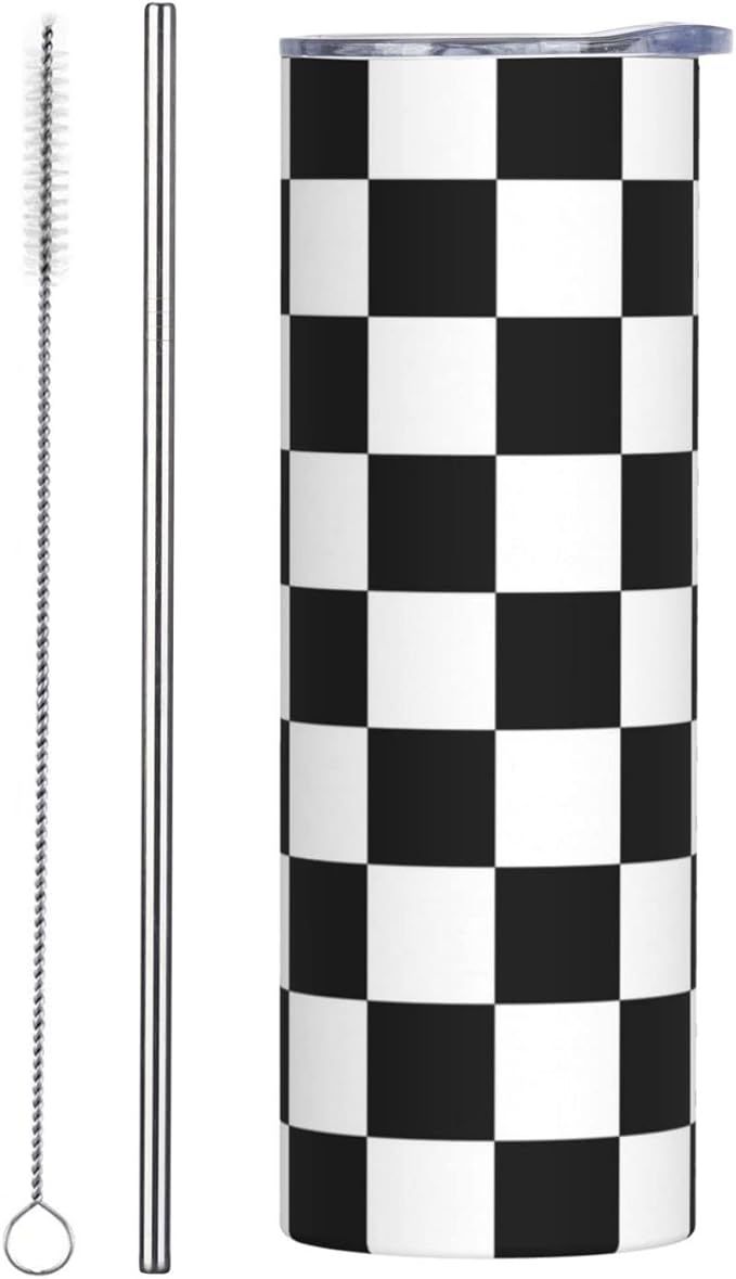 Ykklima Stainless Steel Tumbler Black White Race Checkered Flag Pattern Travel Cup 20 oz Insulate... | Amazon (US)