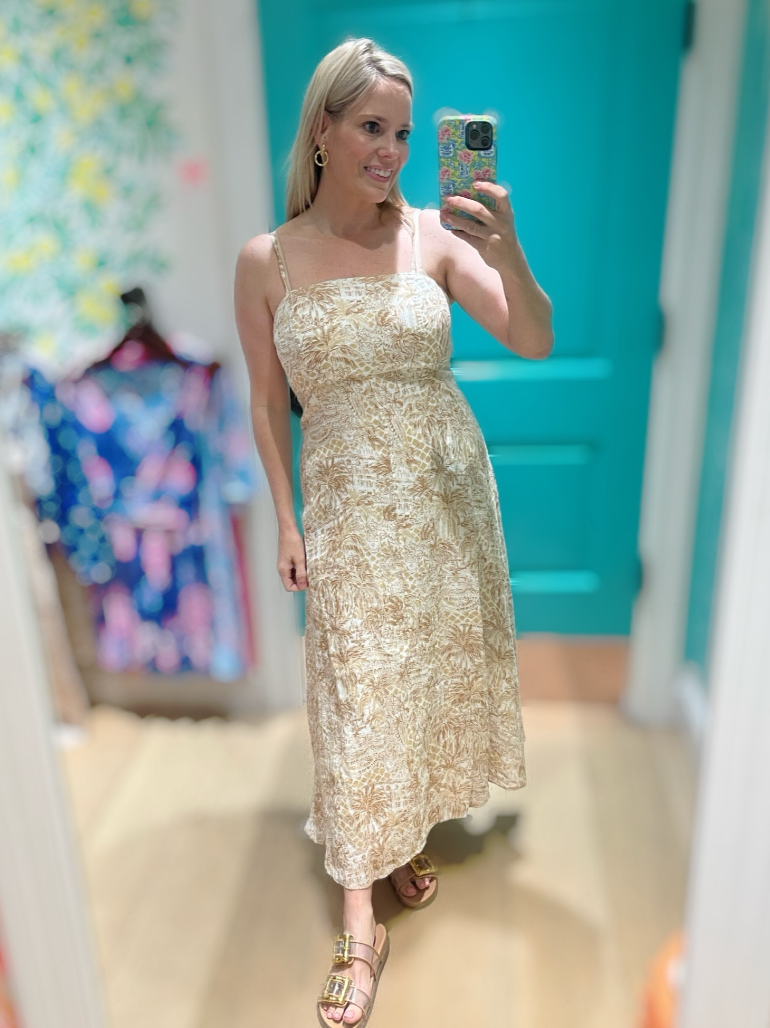 knee length dresses for ladies Lilly Pulitzer Mialeigh Elbow Sleeve Linen - Resort White Lil Sun Sea Sand main image 1