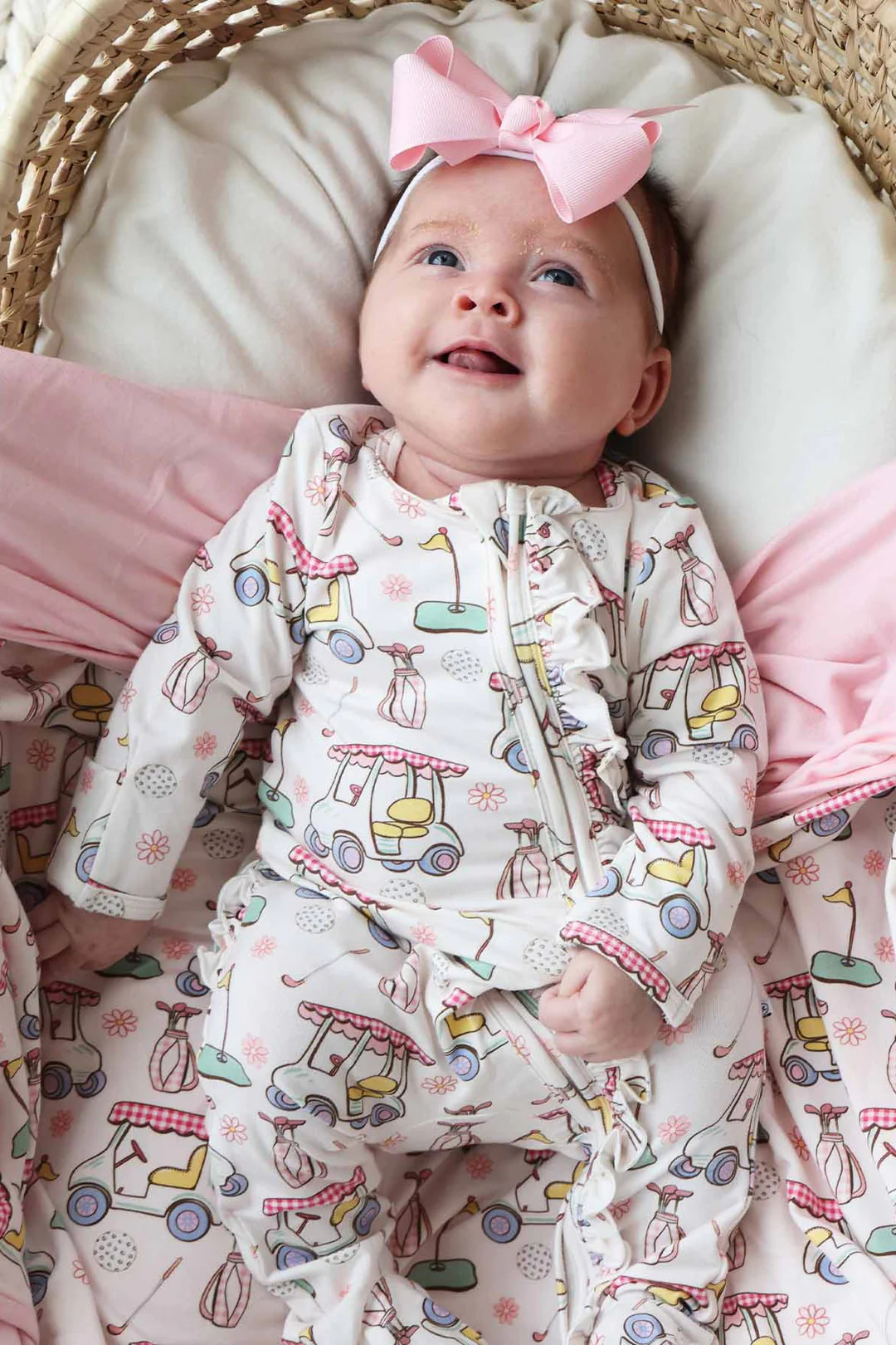 Country Club Cuties Ruffle Zipper Footie | Pink* | Caden Lane