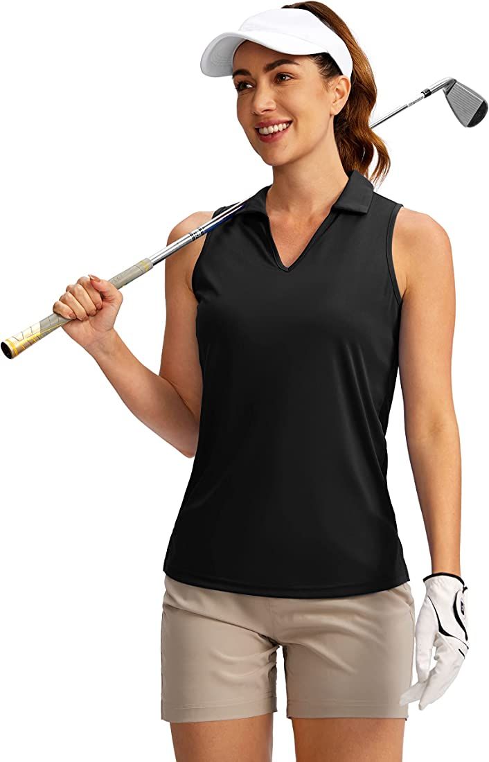 SANTINY Women's Sleeveless Golf Shirt V-Neck Dry Fit Tennis Tank Tops Collared Golf Polo Shirts f... | Amazon (US)