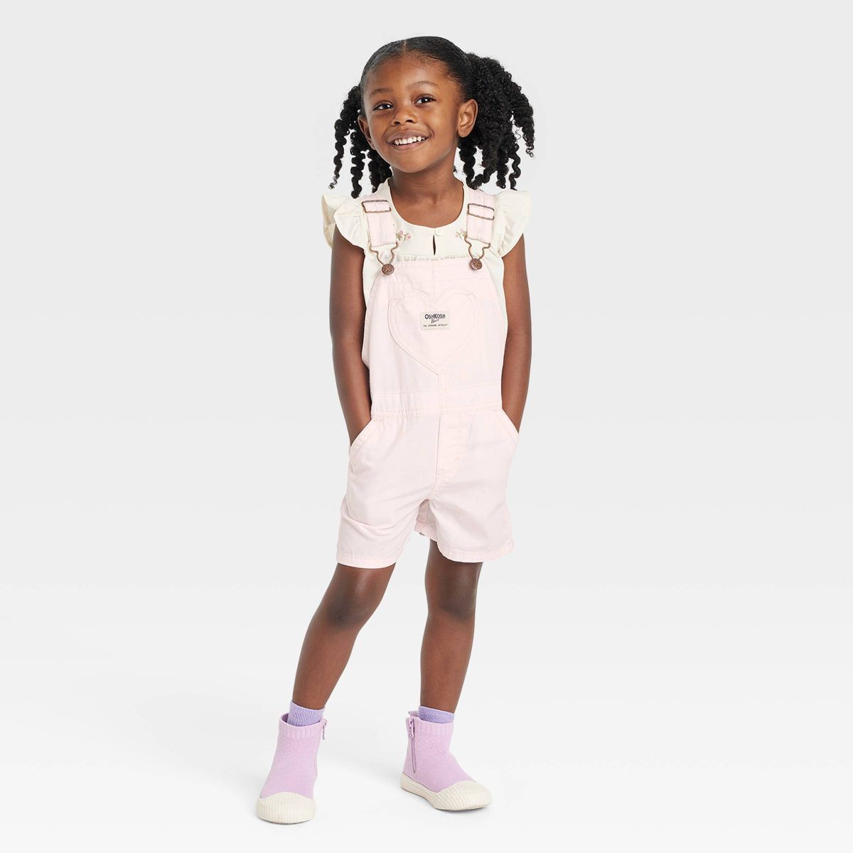 OshKosh B'gosh Toddler Girls' Heart Shortalls with Pocket - Light Pink | Target