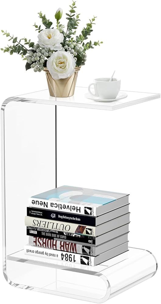 KSacry Acrylic End Table for Nightstand, S-Shaped End Table for Living Room,Bedside Table for Bed... | Amazon (US)