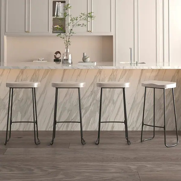 Mixoy 30" Modern Backless Wood Bar Stool with Footrest, Solid Wood Saddle Seat, Industrial Metal ... | Bed Bath & Beyond