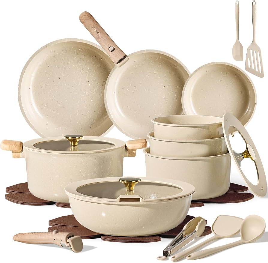 CAROTE 25pcs Ceramic Cookware Set, Pots and Pans Set with Detachable Handle | Amazon (US)